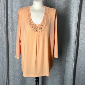 Women’s XL Susan Graver Peach Sequined Collar Top